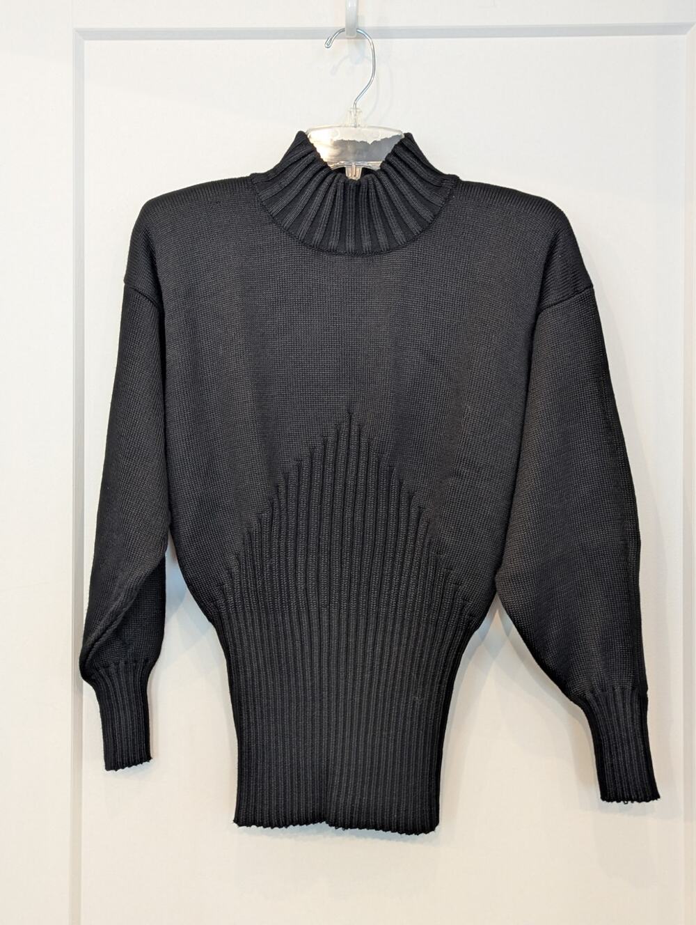 Vtg FIA Italia Handloom Black Sweater S Mock Neck Ribbed Corset Waist